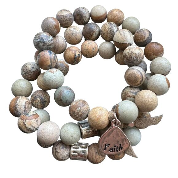 Rant and Rave FAITH Natural Stone Inspirational Bracelets Amazonite a set of 3 - Picture 1 of 8